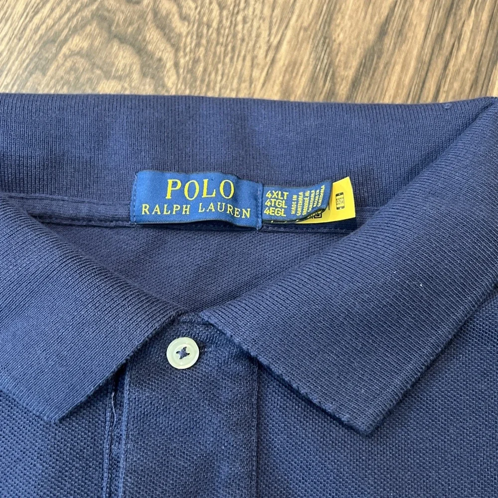 Polo Ralph Lauren Polo Shirt Mens Navy Mesh Cotton Custom Slim Fit Red Pony 4XLT